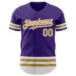 Personalized Purple Old Gold-White Line Authentic Baseball Jersey Team Custom Name and Number