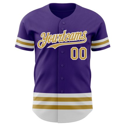 Personalized Purple Old Gold-White Line Authentic Baseball Jersey Team Custom Name and Number
