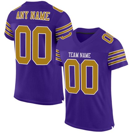 Personalized Purple Old Gold-White Mesh Authentic Football Jersey