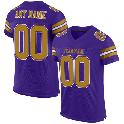 Personalized Purple Old Gold-White Mesh Authentic Football Jersey Team Custom Name and Number