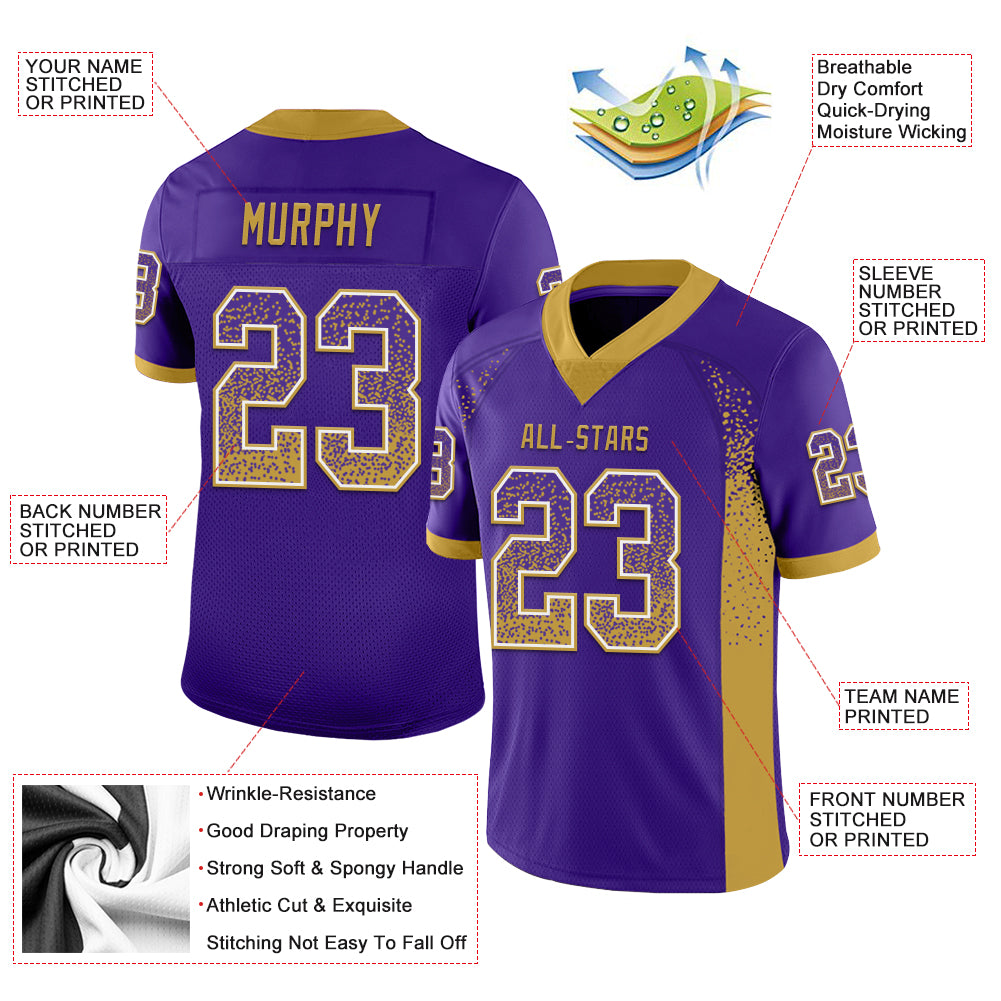 Personalized Purple Old Gold-White Mesh Drift Fashion Football Jersey Team Custom Name and Number Personalized Purple Old Gold-White Mesh Drift Fashion Football Jersey Team Custom Name and Number - Image 3