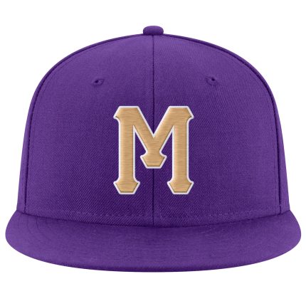 Personalized Purple Old Gold-White Stitched Adjustable Snapback Hat Team Custom Name and Number