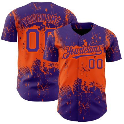 Personalized Purple Orange 3D Pattern Design Abstract Splatter Grunge Art Authentic Baseball Jersey Team Custom Name and Number