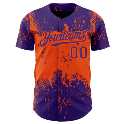 Personalized Purple Orange 3D Pattern Design Abstract Splatter Grunge Art Authentic Baseball Jersey Team Custom Name and Number