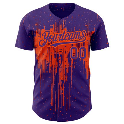 Personalized Purple Orange 3D Pattern Design Dripping Splatter Art Authentic Baseball Jersey Team Custom Name and Number