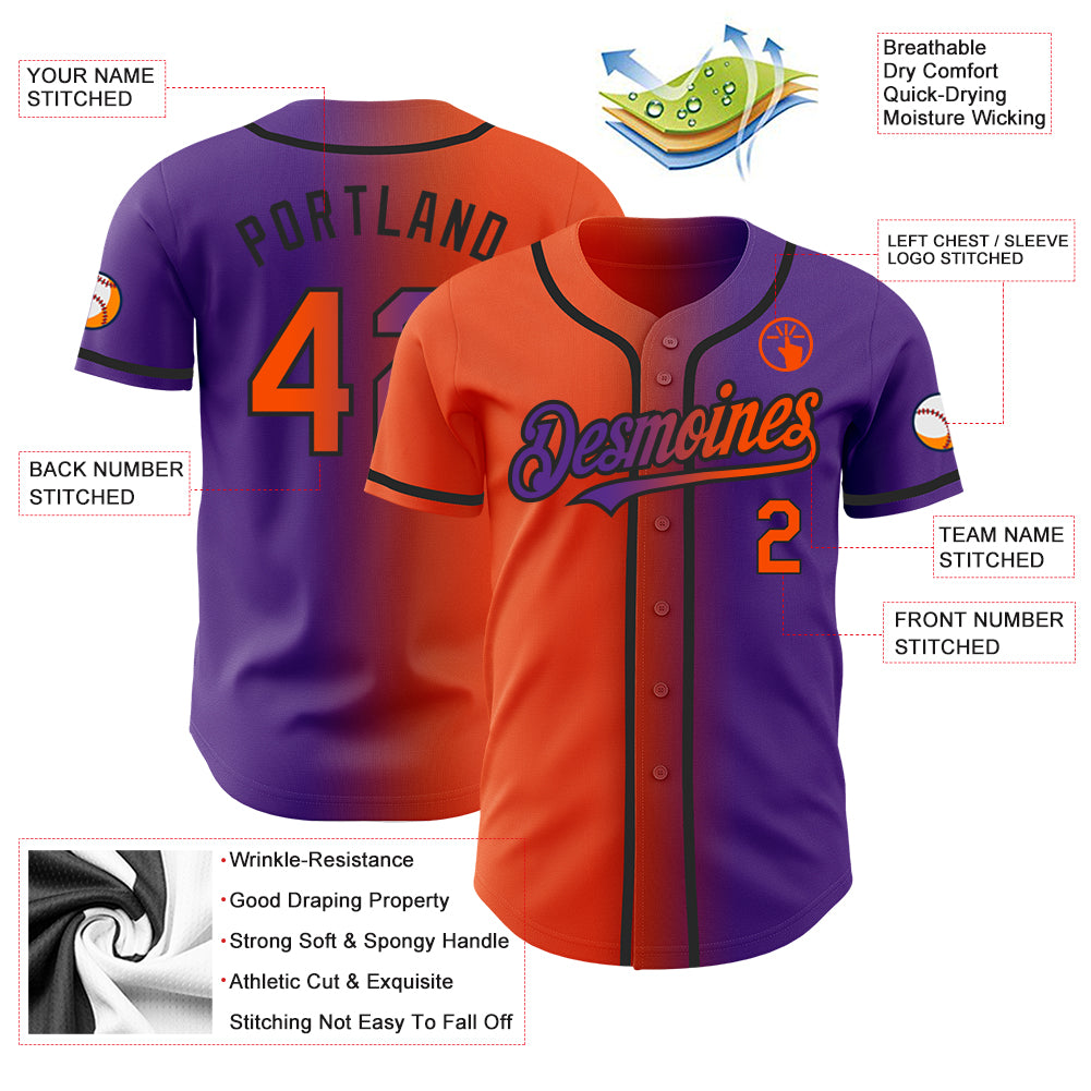 Personalized Purple Orange-Black Authentic Gradient Fashion Baseball Jersey Team Custom Name and Number Personalized Purple Orange-Black Authentic Gradient Fashion Baseball Jersey Team Custom Name and Number - Image 4