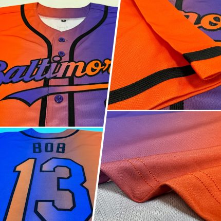 Personalized Purple Orange-Black Authentic Gradient Fashion Baseball Jersey Team Custom Name and Number