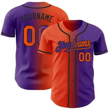 Personalized Purple Orange-Black Authentic Gradient Fashion Baseball Jersey Team Custom Name and Number