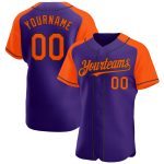 Personalized Purple Orange-Black Authentic Raglan Sleeves Baseball Jersey Team Custom Name and Number