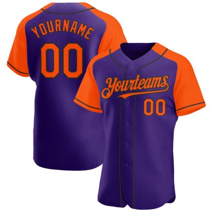 Personalized Purple Orange-Black Authentic Raglan Sleeves Baseball Jersey Team Custom Name and Number