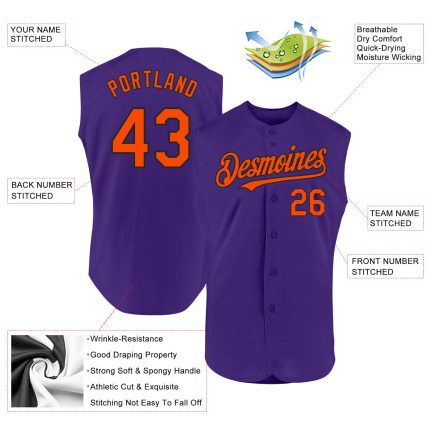 Personalized Purple Orange-Black Authentic Sleeveless Baseball Jersey Team Custom Name and Number