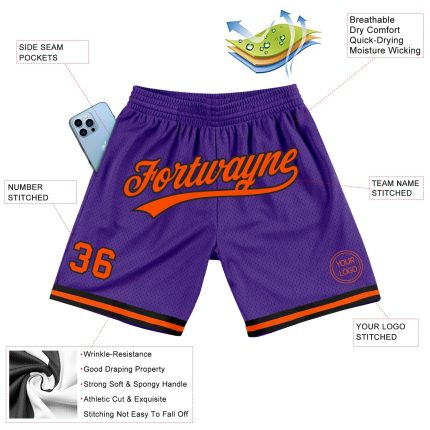 Personalized Purple Orange-Black Authentic Throwback Basketball Shorts Team Custom Name and Number
