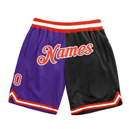 Personalized Purple Orange-Black Authentic Throwback Split Fashion Basketball Shorts Team Custom Name and Number
