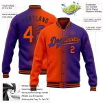 Personalized Purple Orange-Black Bomber Full-Snap Varsity Letterman Gradient Fashion Jacket Team Custom Name and Number
