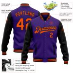 Personalized Purple Orange-Black Bomber Full-Snap Varsity Letterman Two Tone Jacket