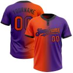 Personalized Purple Orange-Black Gradient Fashion Two-Button Unisex Softball Jersey Team Custom Name and Number