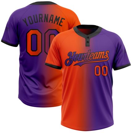 Personalized Purple Orange-Black Gradient Fashion Two-Button Unisex Softball Jersey Team Custom Name and Number