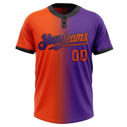 Personalized Purple Orange-Black Gradient Fashion Two-Button Unisex Softball Jersey Team Custom Name and Number