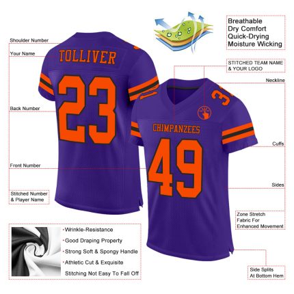 Personalized Purple Orange-Black Mesh Authentic Football Jersey Team Custom Name and Number