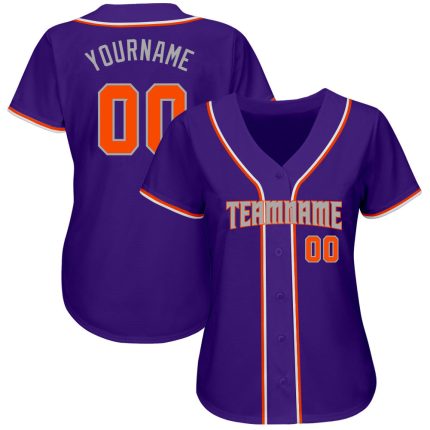 Personalized Purple Orange-Gray Authentic Baseball Jersey Team Custom Name and Number