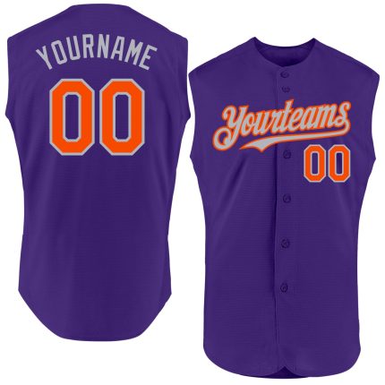Personalized Purple Orange-Gray Authentic Sleeveless Baseball Jersey Team Custom Name and Number