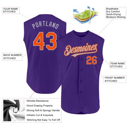 Personalized Purple Orange-Gray Authentic Sleeveless Baseball Jersey Team Custom Name and Number