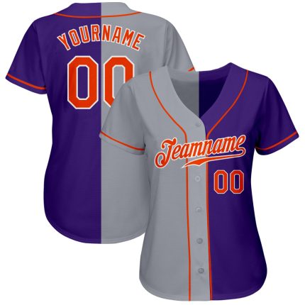 Personalized Purple Orange-Gray Authentic Split Fashion Baseball Jersey Team Custom Name and Number