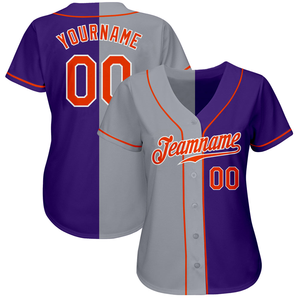 Personalized Purple Orange-Gray Authentic Split Fashion Baseball Jersey Team Custom Name and Number Personalized Purple Orange-Gray Authentic Split Fashion Baseball Jersey Team Custom Name and Number - Image 2