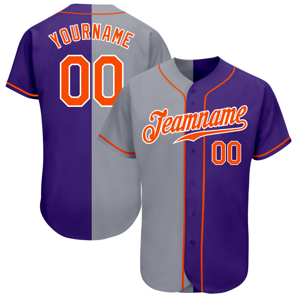 Personalized Purple Orange-Gray Authentic Split Fashion Baseball Jersey Team Custom Name and Number