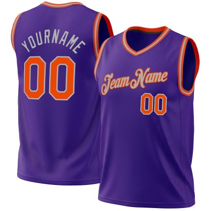 Personalized Purple Orange-Gray Authentic Throwback Basketball Jersey