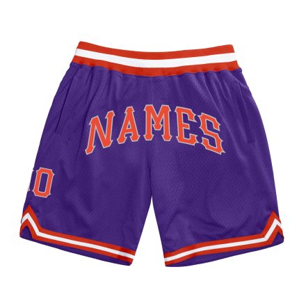 Personalized Purple Orange-Gray Authentic Throwback Basketball Shorts Team Custom Name and Number