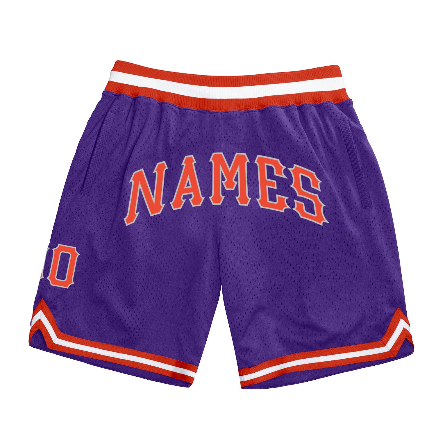 Personalized Purple Orange-Gray Authentic Throwback Basketball Shorts Team Custom Name and Number