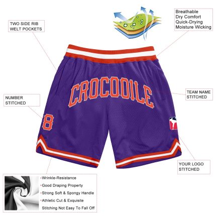 Personalized Purple Orange-Gray Authentic Throwback Basketball Shorts Team Custom Name and Number