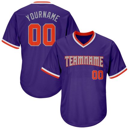 Personalized Purple Orange-Gray Authentic Throwback Rib-Knit Baseball Jersey Shirt Team Custom Name and Number