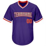 Personalized Purple Orange-Gray Authentic Throwback Rib-Knit Baseball Jersey Shirt Team Custom Name and Number