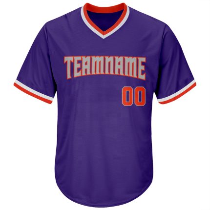 Personalized Purple Orange-Gray Authentic Throwback Rib-Knit Baseball Jersey Shirt Team Custom Name and Number