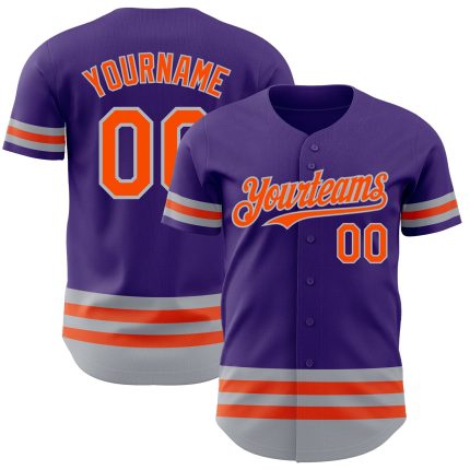 Personalized Purple Orange-Gray Line Authentic Baseball Jersey Team Custom Name and Number