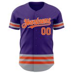 Personalized Purple Orange-Gray Line Authentic Baseball Jersey Team Custom Name and Number
