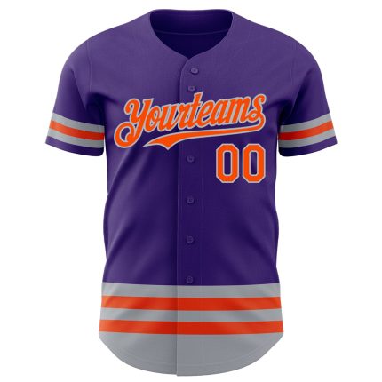 Personalized Purple Orange-Gray Line Authentic Baseball Jersey Team Custom Name and Number