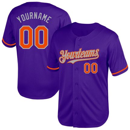Personalized Purple Orange-Gray Mesh Authentic Throwback Baseball Jersey Team Custom Name and Number