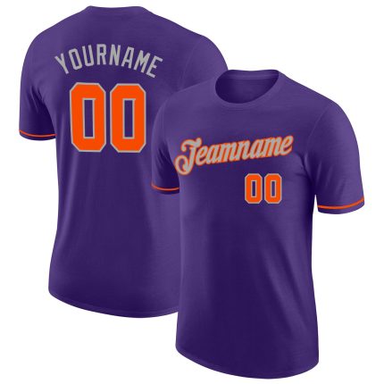 Personalized Purple Orange-Gray Performance T-Shirt Team Custom Name and Number