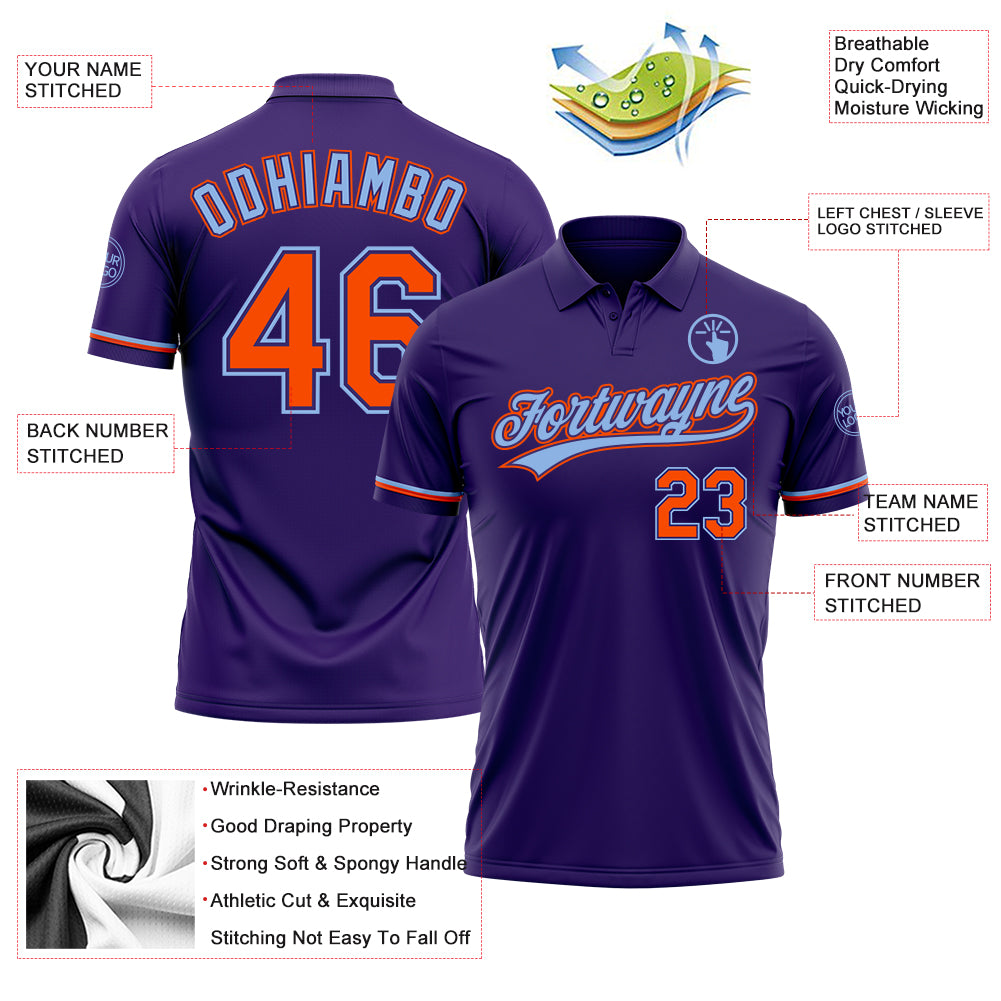 Personalized Purple Orange-Light Blue Performance Vapor Golf Polo Shirt Team Custom Name and Number Personalized Purple Orange-Light Blue Performance Vapor Golf Polo Shirt Team Custom Name and Number - Image 3