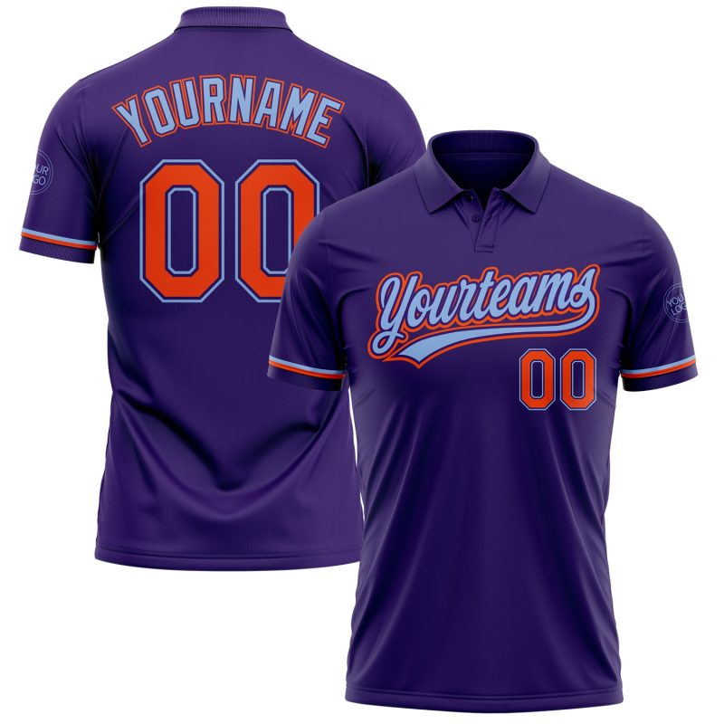 Personalized Purple Orange-Light Blue Performance Vapor Golf Polo Shirt Team Custom Name and Number