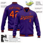 Personalized Purple Orange-Navy Bomber Full-Snap Varsity Letterman Jacket Team Custom Name and Number