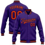 Personalized Purple Orange-Navy Bomber Full-Snap Varsity Letterman Jacket Team Custom Name and Number