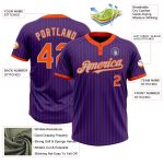 Personalized Purple Orange Pinstripe Gray Two-Button Unisex Softball Jersey Team Custom Name and Number