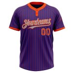 Personalized Purple Orange Pinstripe Gray Two-Button Unisex Softball Jersey Team Custom Name and Number