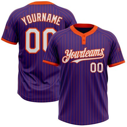 Personalized Purple Orange Pinstripe White Two-Button Unisex Softball Jersey Team Custom Name and Number