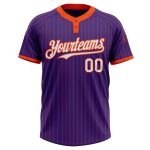 Personalized Purple Orange Pinstripe White Two-Button Unisex Softball Jersey Team Custom Name and Number