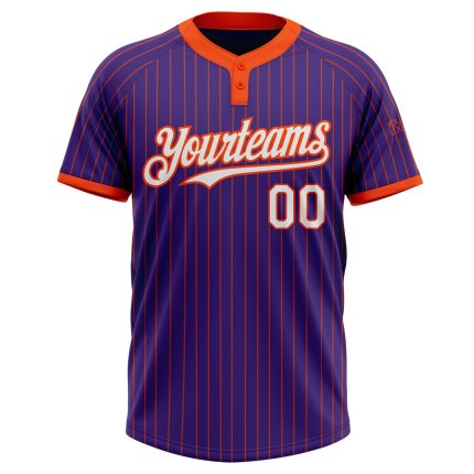 Personalized Purple Orange Pinstripe White Two-Button Unisex Softball Jersey Team Custom Name and Number